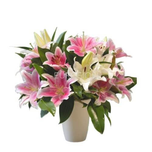 Mazzo di lilium bianco e rosa
